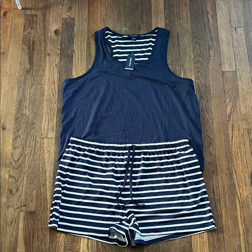 Nautica Navy and White Striped Pajama Set